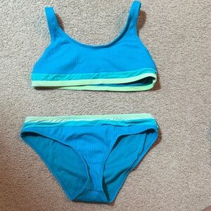 Kids Blue Two-Piece Swim Set with Lime Trim